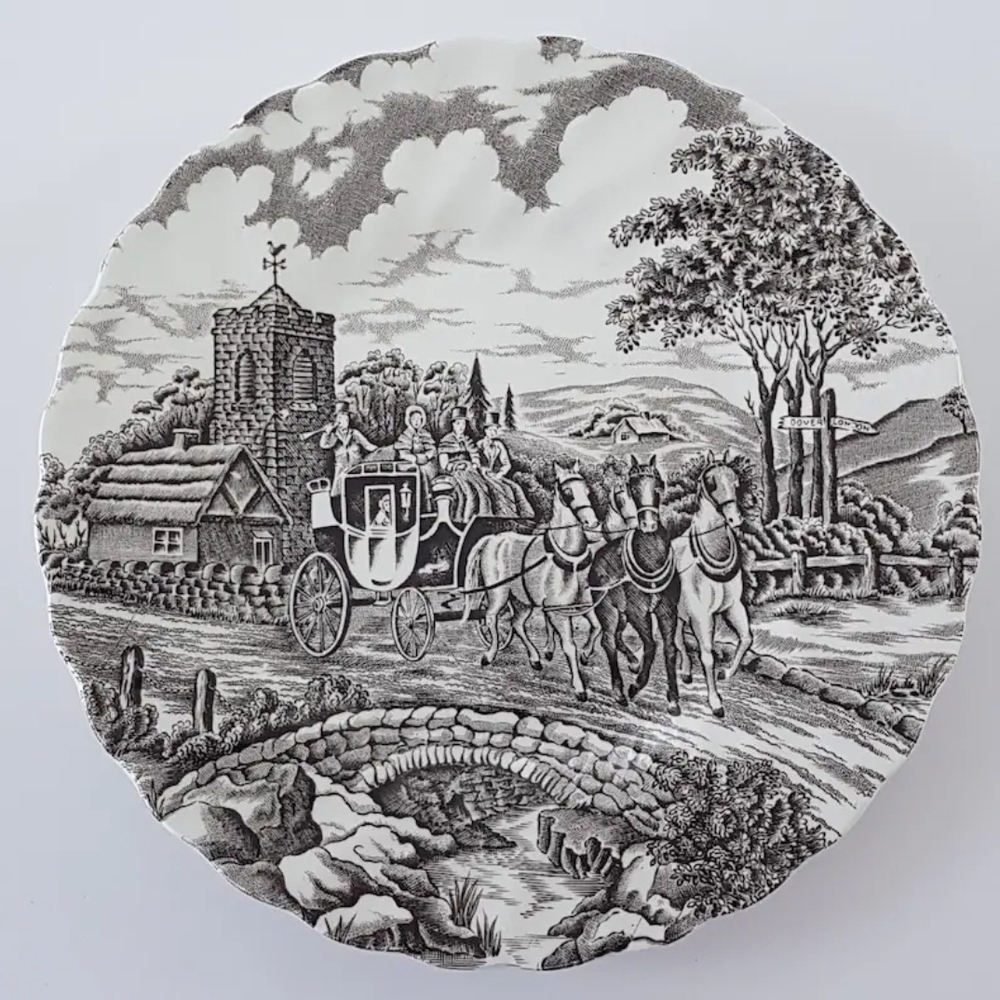 4pc Myott Royal Mail Side Bread Plate Set Brown Transferware Ironstone England